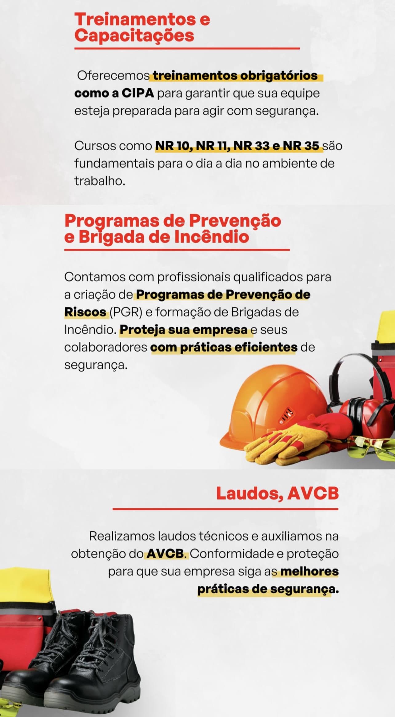 Serviços de segurança do trabalho e aplicação de treinamentos normativos
